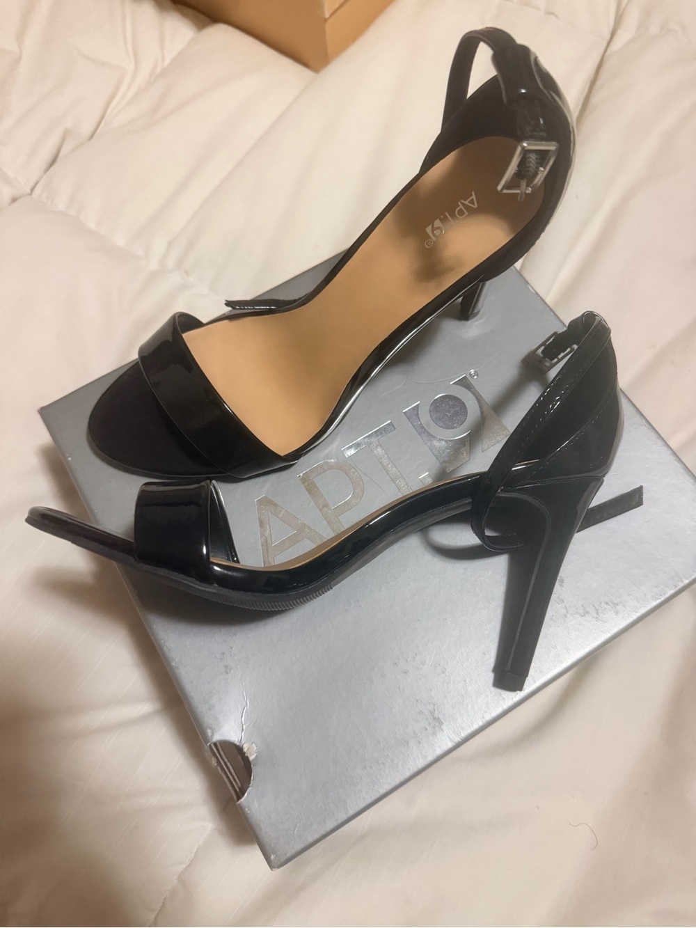 Apt. 9 Black Patent Open-Toe Slingback Stiletto Heels